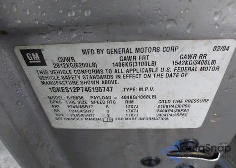 2004 GMC Envoy Xuv Slt из США, поврежденный, VIN 1GKES12P746195747